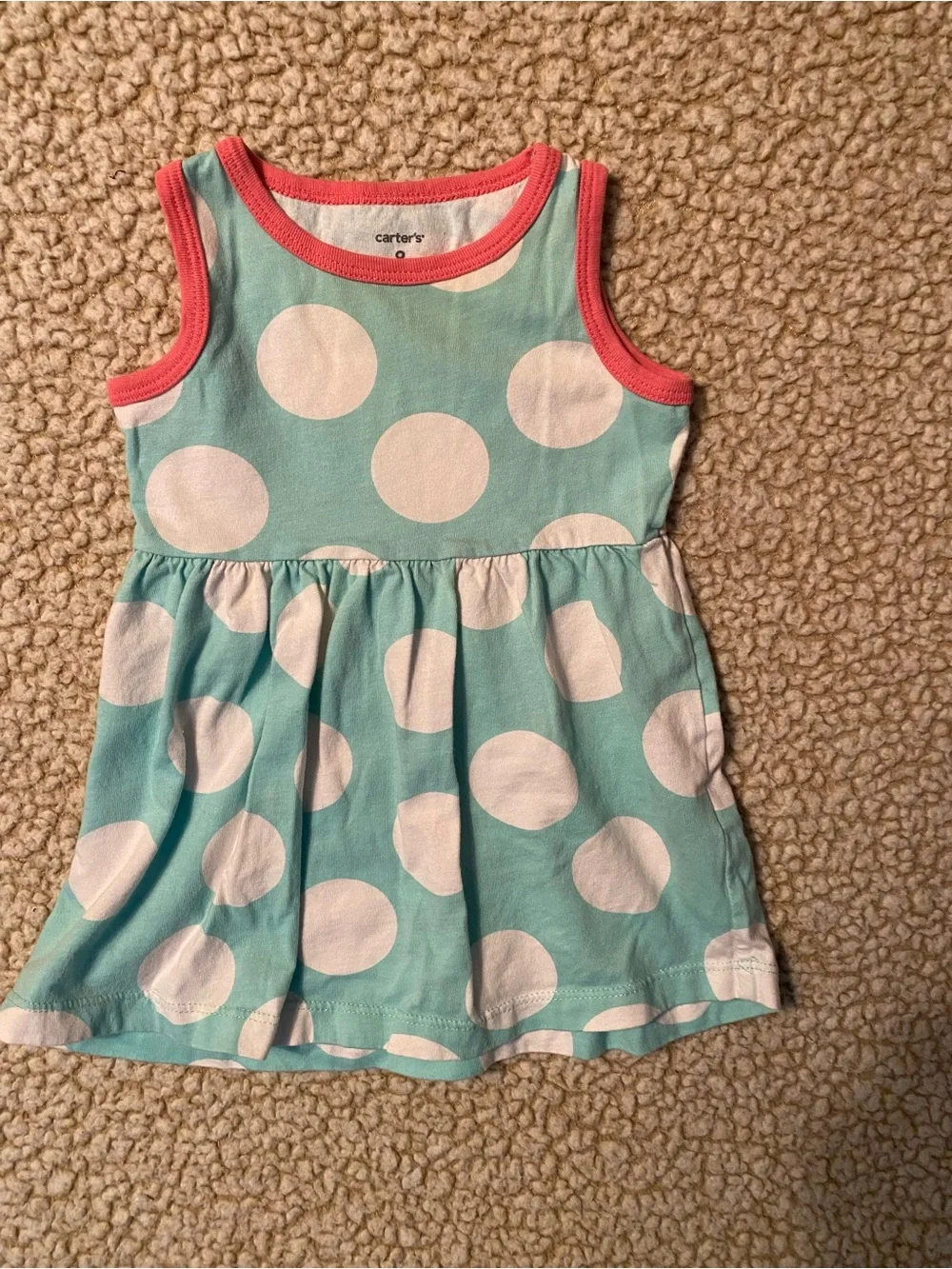 Carter's Aqua Polka Dot Tank Dress with Pink Trim Accents 9 Mo